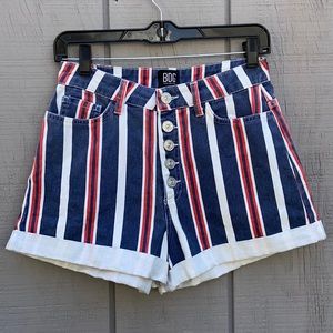 BDG urban outfitters red/white/blue striped cuffed denim short button front ⭐️